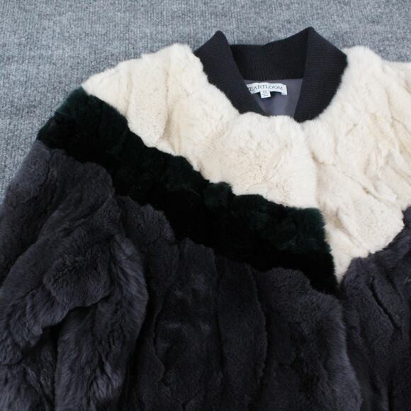 Heartloom Jacket XS Meg Bomber Fur Plush Ribbed Varsity Striped Multi Fur Chic - Picture 3 of 11